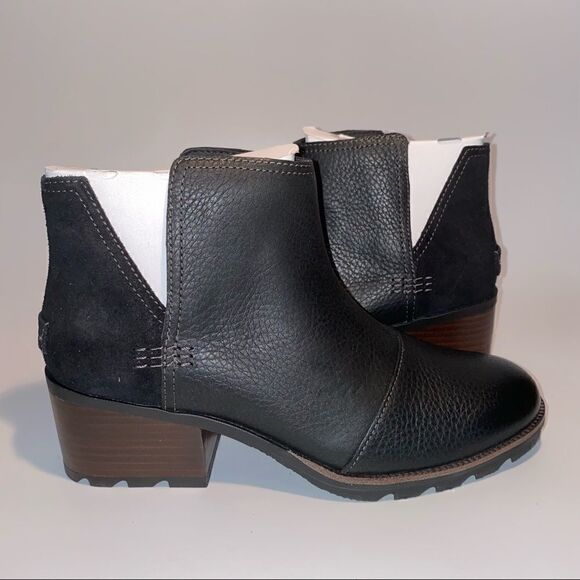 Sorel Cate Cut Out Ankle Boots Block Heel Black - Picture 1 of 5